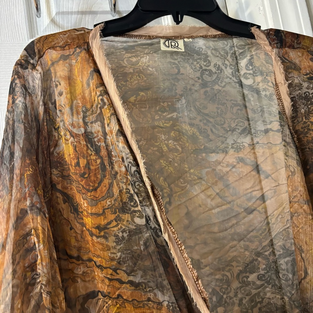 Sheer Hobo Bohemian Brown Paisley Print Kimono Duster or  Swim Cover Up Large - Picture 4 of 9